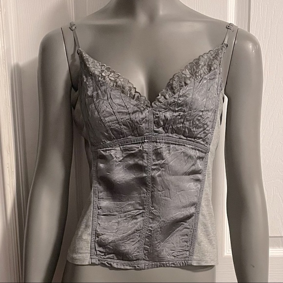 LIKE NEW MEXX LACE TRIMMED SPAGHETTI STRAP TOP/CAMISOLE TWO TONE GREY Sz M - Picture 1 of 5